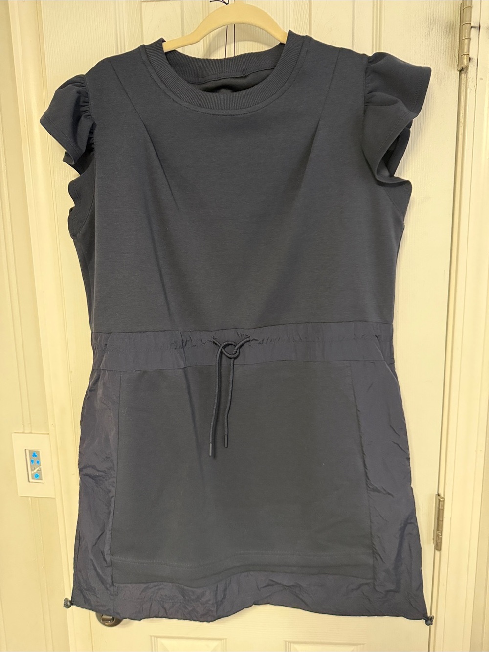 Umgee Navy Ruffle Sleeve Drawstring Mini Dress - Picture 2 of 6